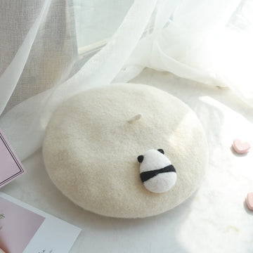 Cute Lady Handmade Wool Panda Back Beret